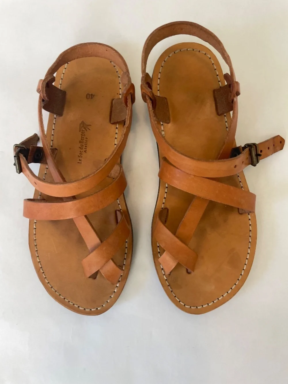Le Sac Du Berger Tan Leather Roman Sandals, Handmade, Boho, Size 40 (US 9.5)